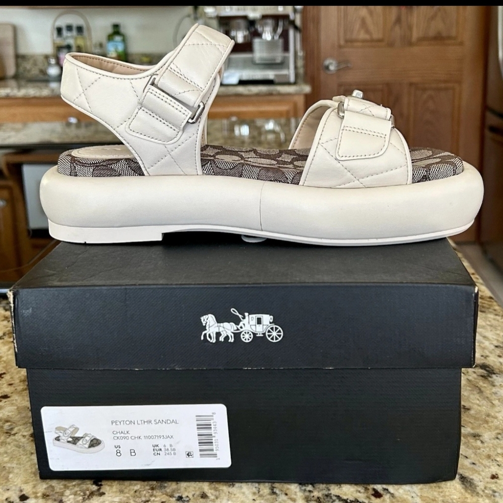 Coach Peyton Double Buckle Flatform sandals Chalk Leather SZ 8 B - Picture 4 of 12